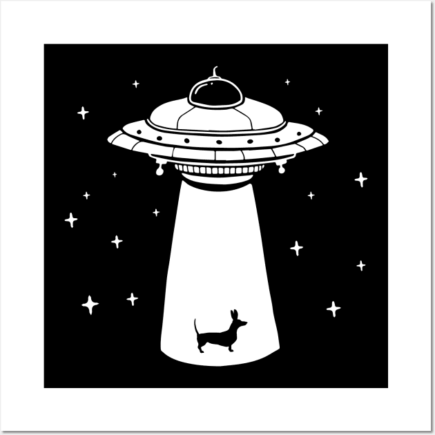 Funny Wiener Dog UFO Abduction Wall Art by Huhnerdieb Apparel